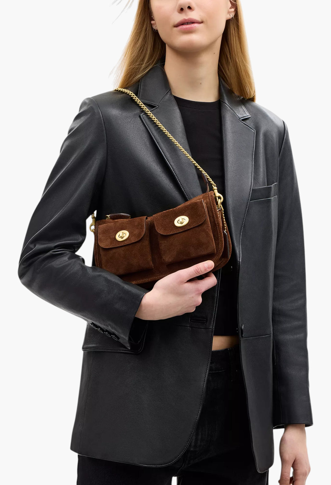 Twin Turnlock Waverly Suede Shoulder Bag - GLAM MODA