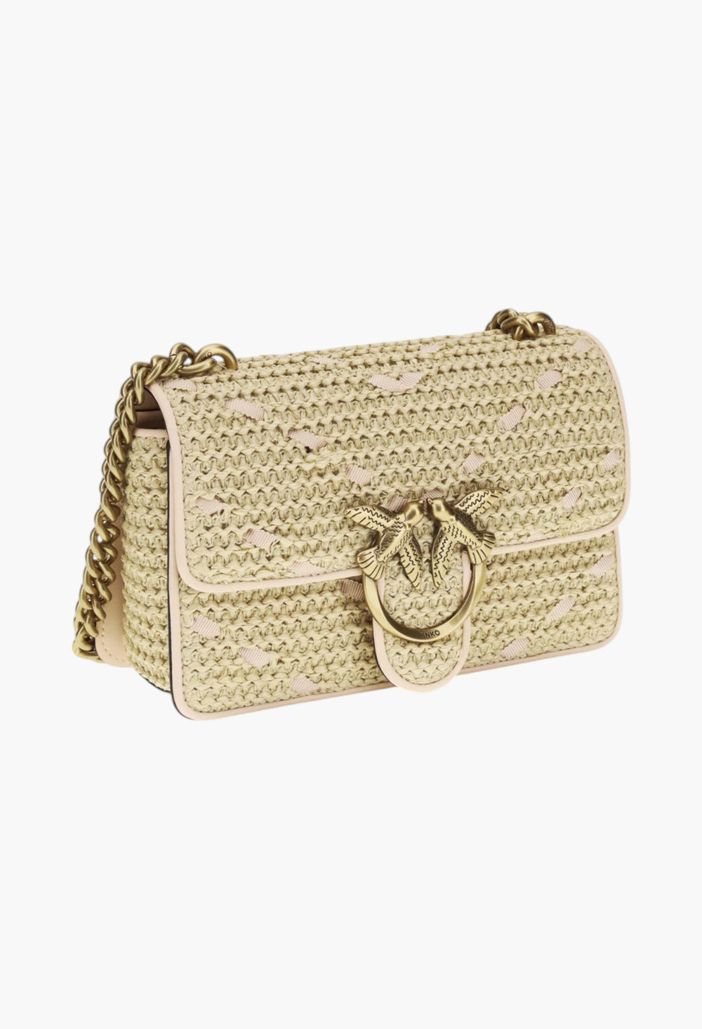 Mini Love Handbag In Chevron Raffia And Leather - GLAM MODA