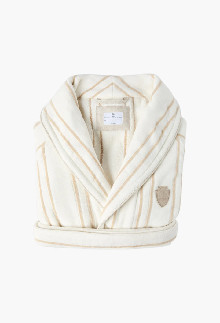 Striped Cotton Terrycloth Bathrobe With Logo - GLAM MODA
