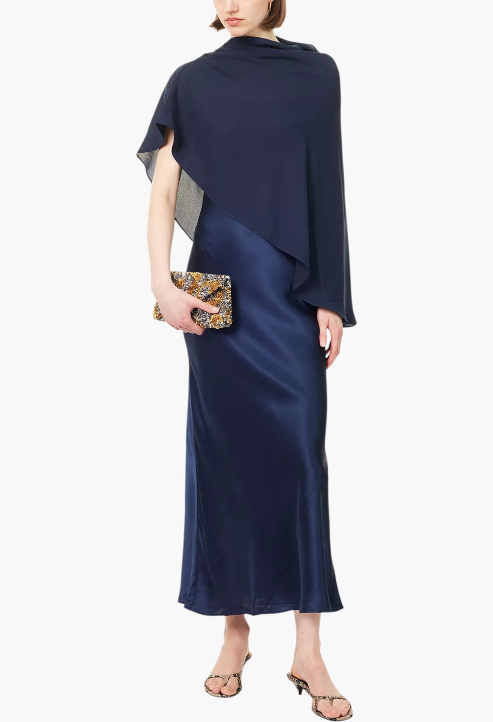 Lilibeth Sheer-Cape Silk Midi Dress - GLAM MODA