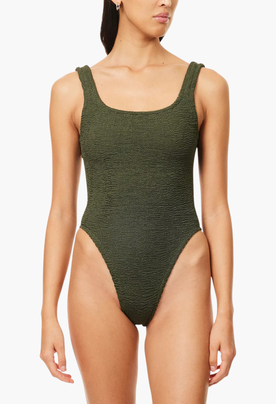 Square-Neck Seersucker Swimsuit - GLAM MODA