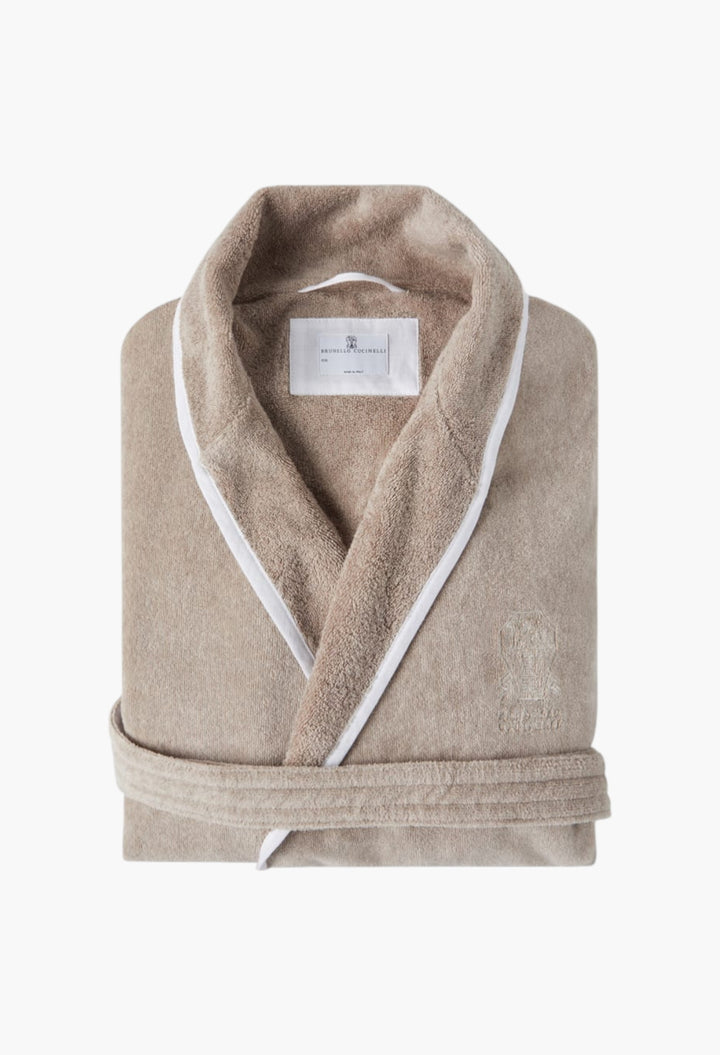 Cotton Terrycloth Bathrobe With Linen Trims - GLAM MODA