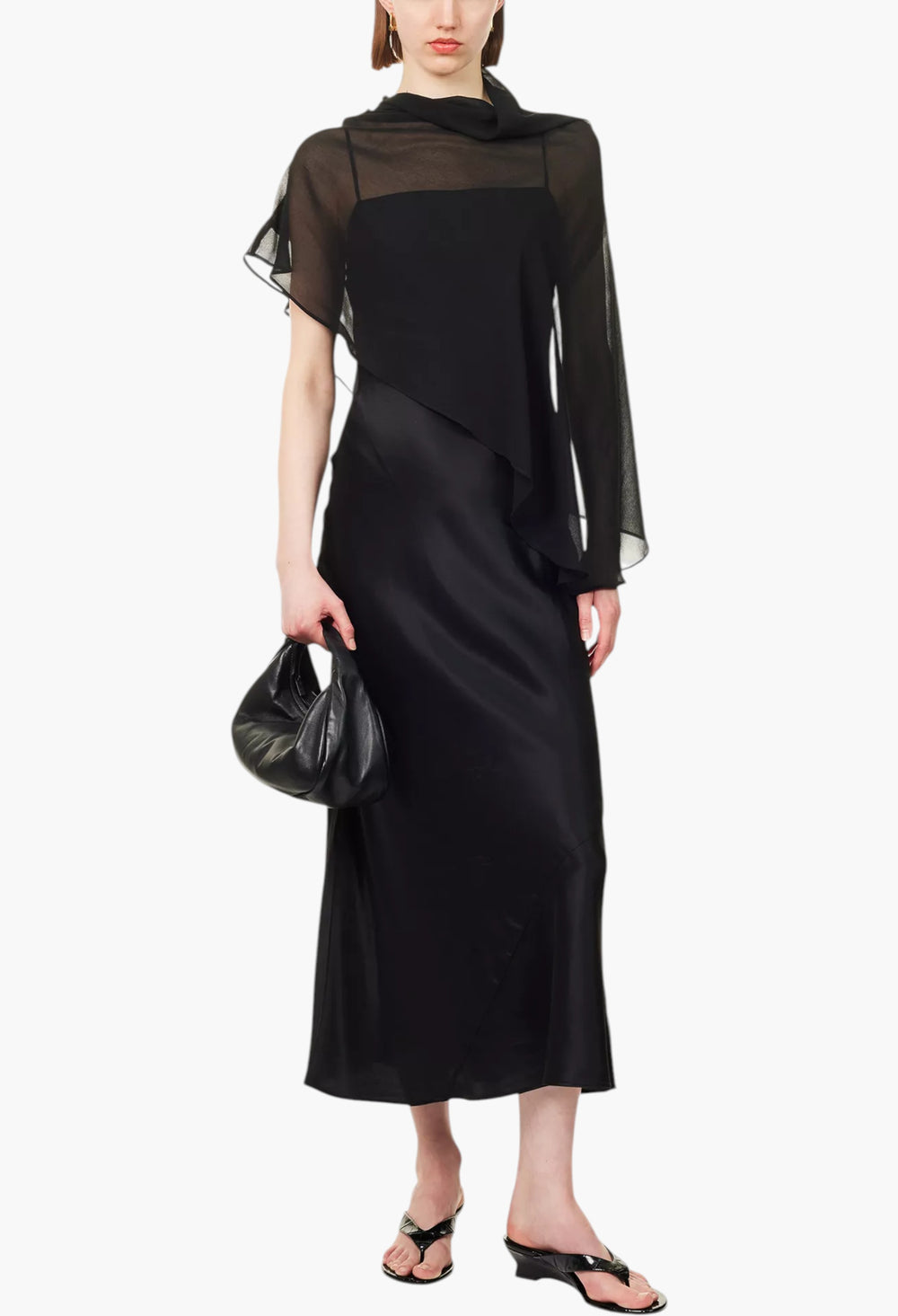 Lilibeth Sheer-Cape Silk Midi Dress - GLAM MODA