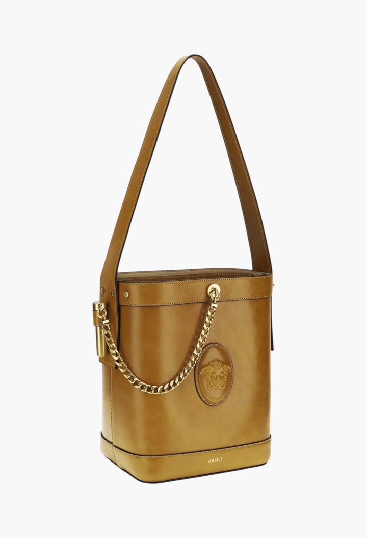 Small Leather Pivot Bucket Bag - GLAM MODA