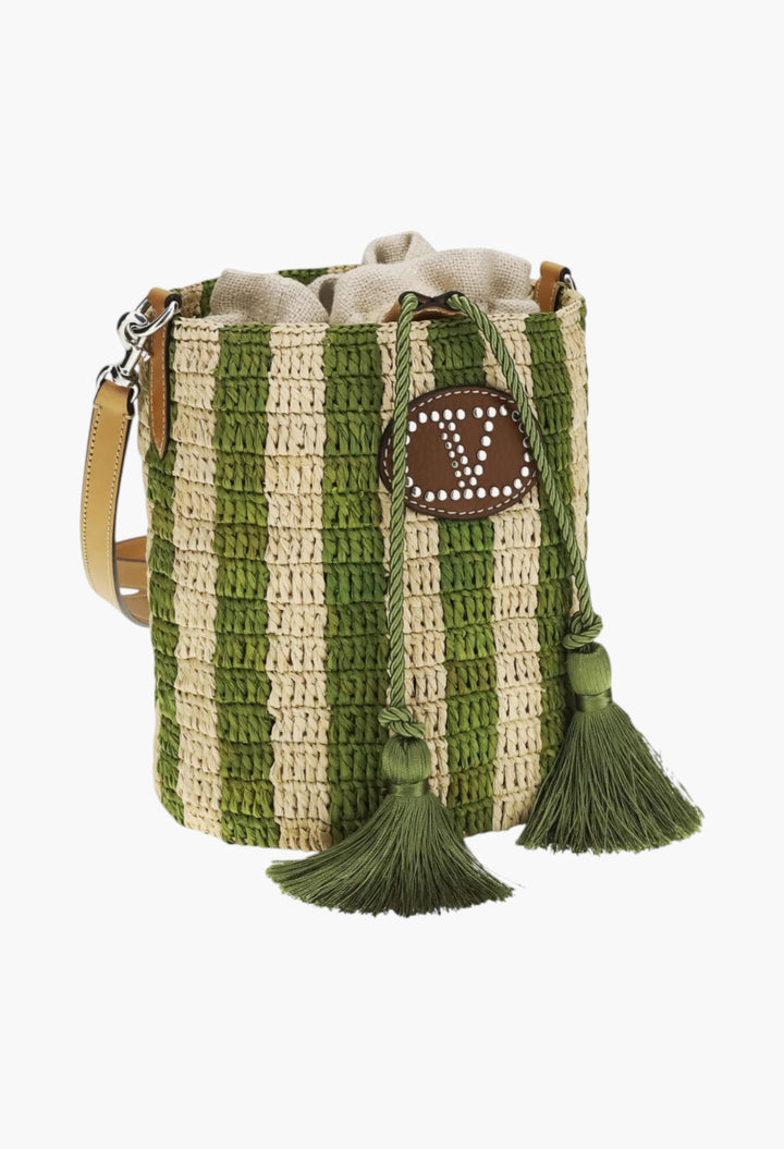 Striped Raffia Bucket Bag - GLAM MODA