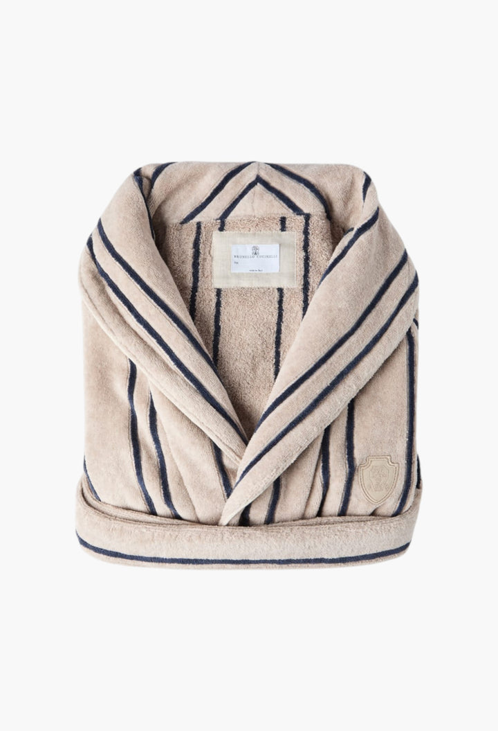 Striped Cotton Terrycloth Bathrobe With Logo - GLAM MODA