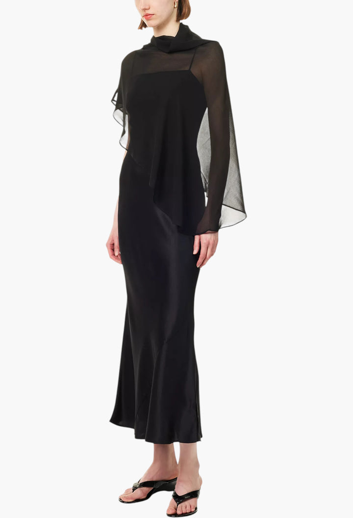 Lilibeth Sheer-Cape Silk Midi Dress - GLAM MODA
