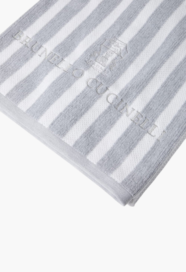 Striped Cotton Terrycloth Beach Towel With Embroidery - GLAM MODA