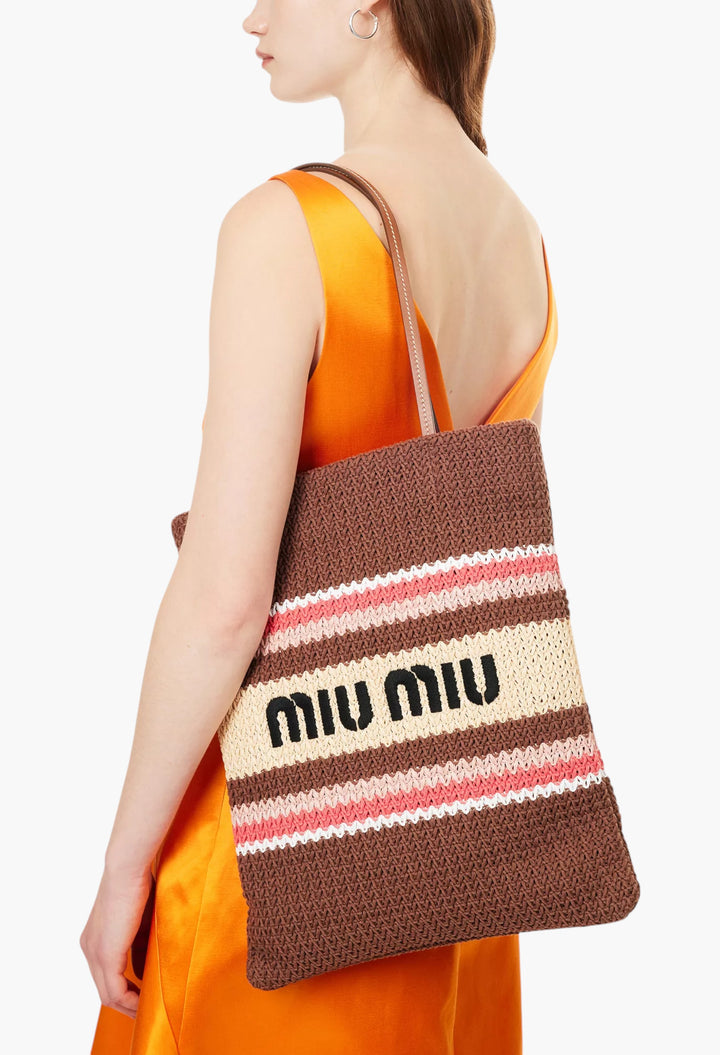Embroidered-Logo Crochet Tote Bag - GLAM MODA