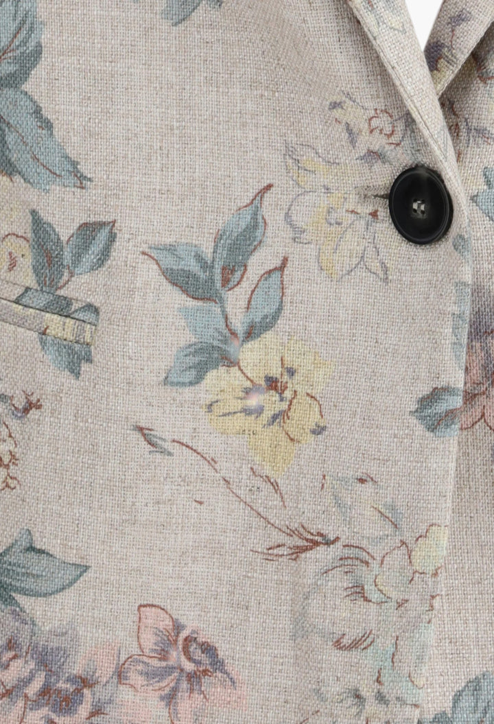 Peonia My Love Motif Hopsack Linen-Blend Jacket - GLAM MODA