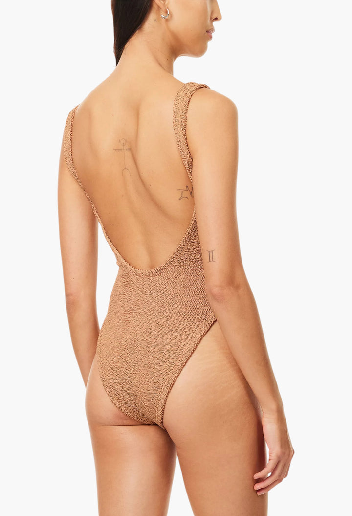 Square-Neck Seersucker Swimsuit - GLAM MODA