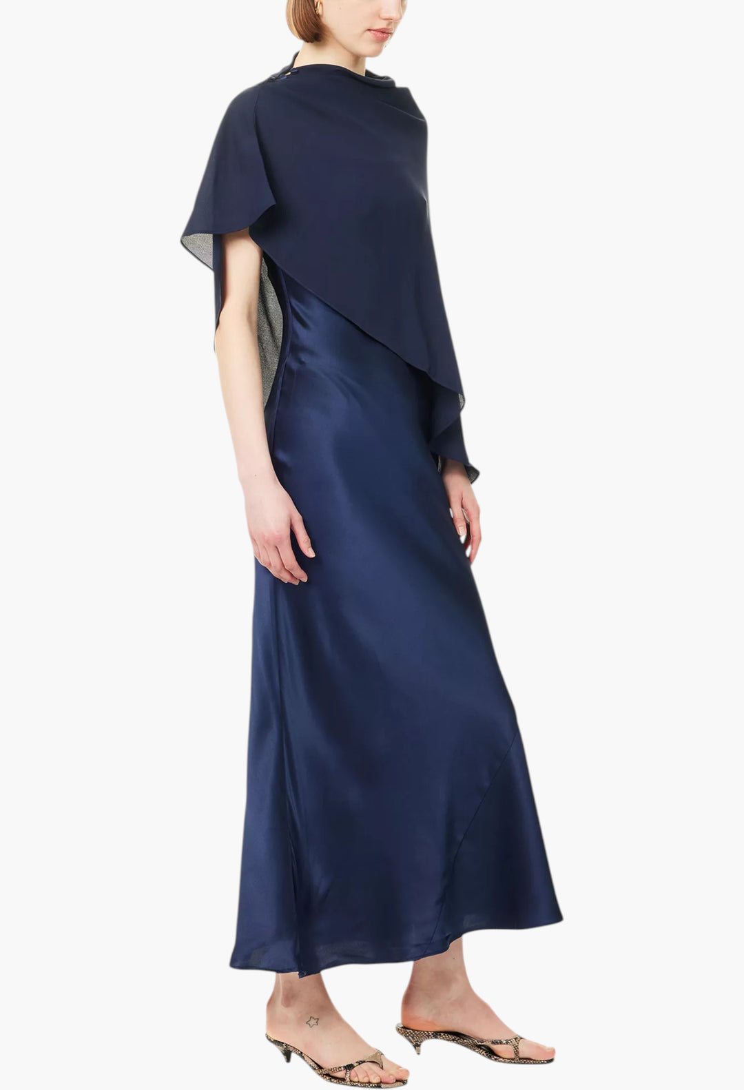 Lilibeth Sheer-Cape Silk Midi Dress - GLAM MODA