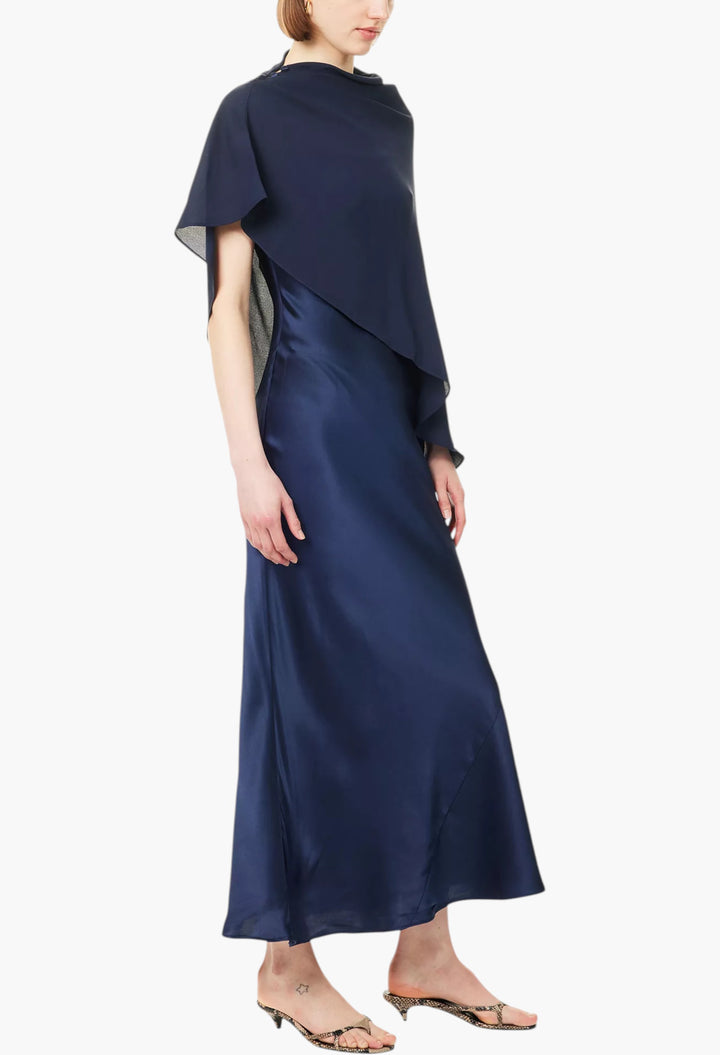 Lilibeth Sheer-Cape Silk Midi Dress - GLAM MODA