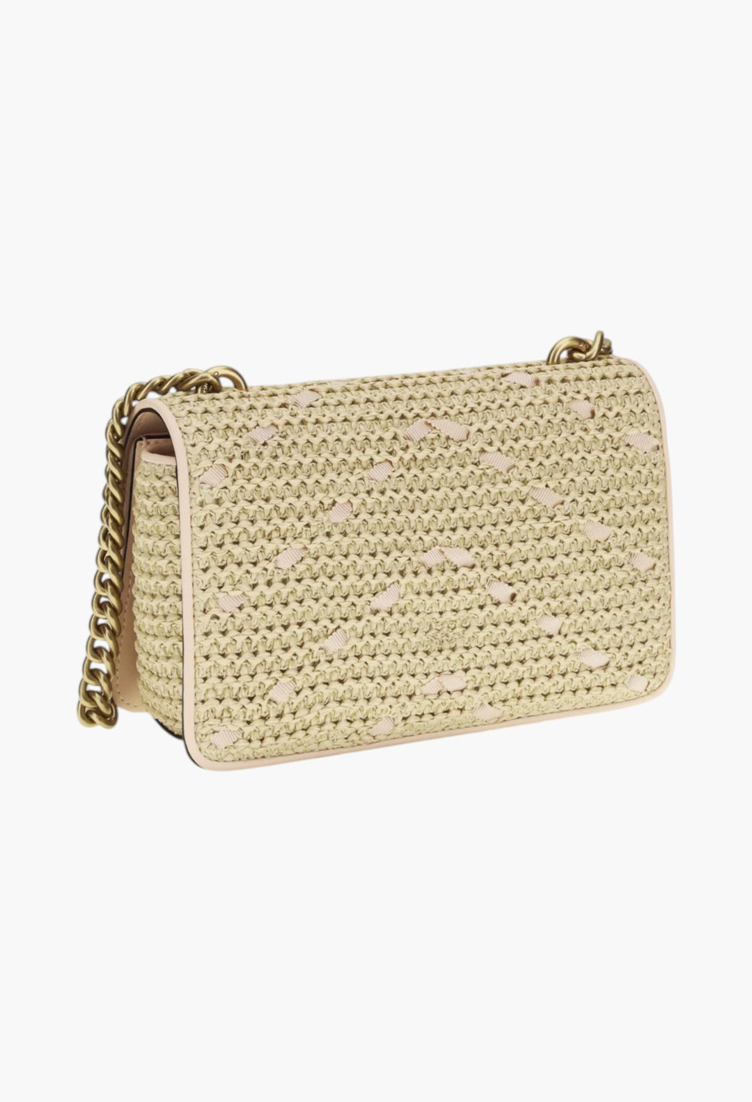 Mini Love Handbag In Chevron Raffia And Leather - GLAM MODA