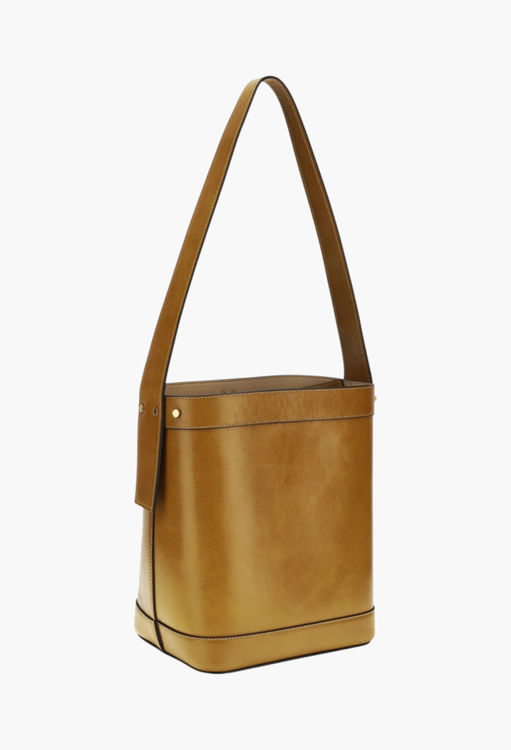 Small Leather Pivot Bucket Bag - GLAM MODA