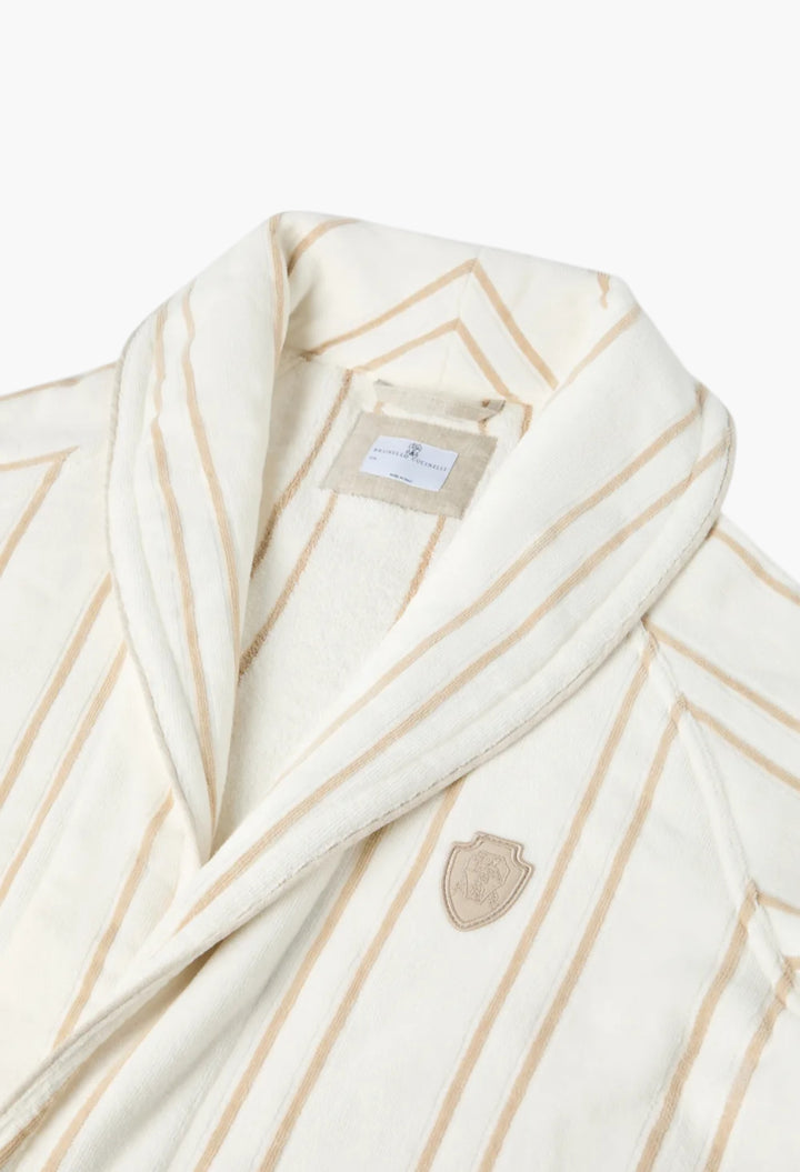 Striped Cotton Terrycloth Bathrobe With Logo - GLAM MODA