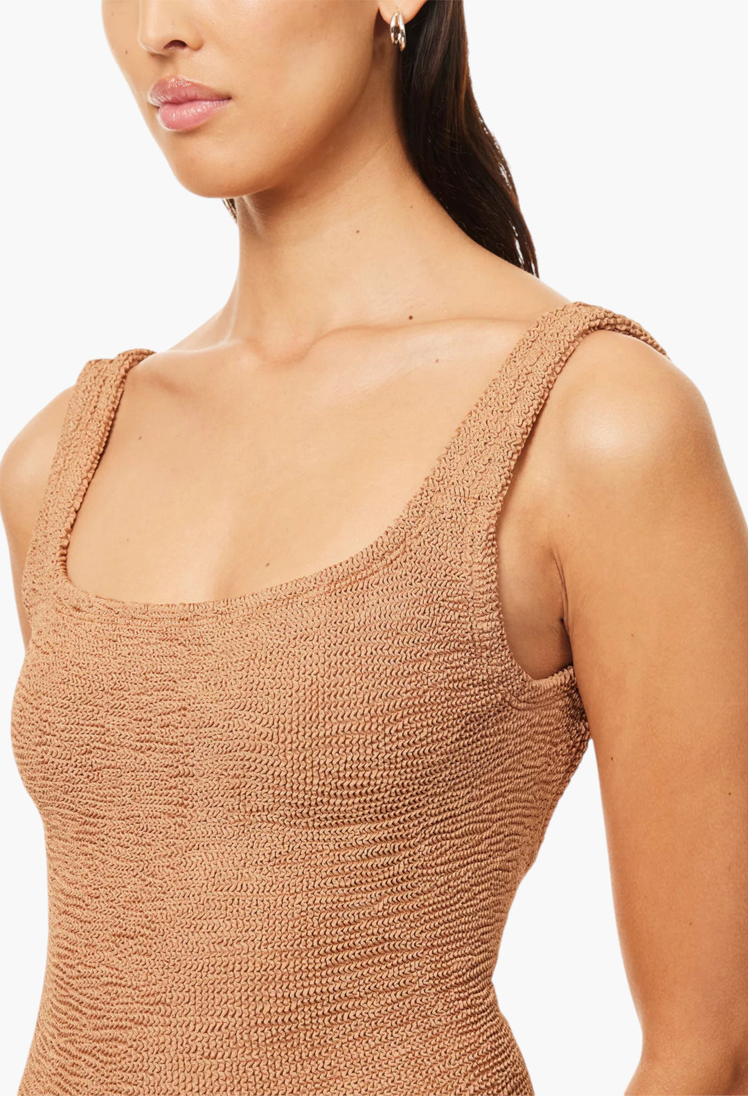 Square-Neck Seersucker Swimsuit - GLAM MODA
