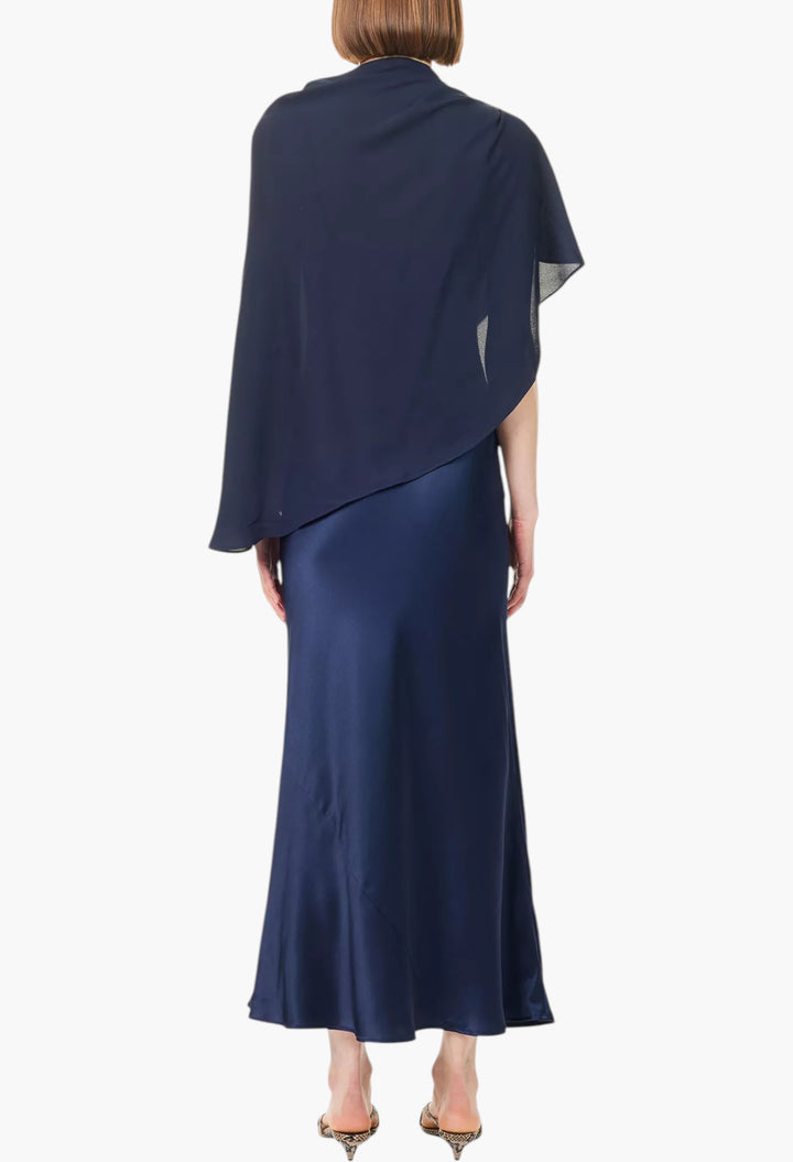 Lilibeth Sheer-Cape Silk Midi Dress - GLAM MODA