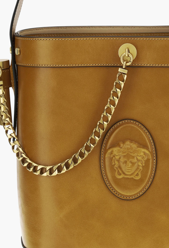 Small Leather Pivot Bucket Bag - GLAM MODA