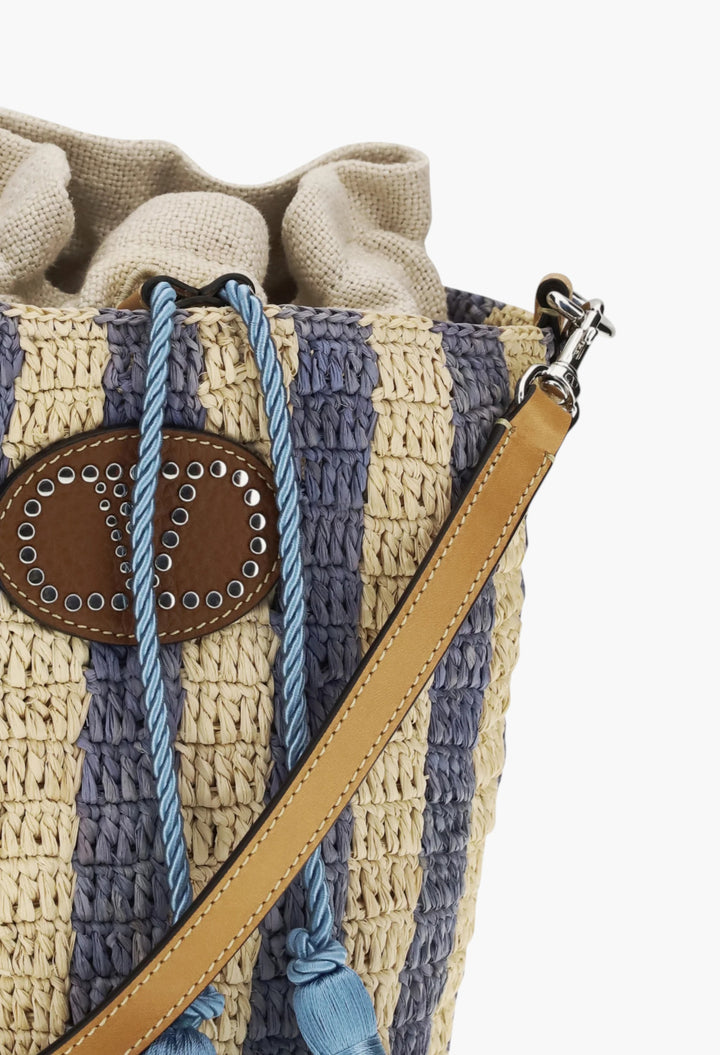 Striped Raffia Bucket Bag - GLAM MODA
