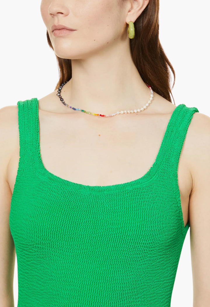 Square-Neck Seersucker Swimsuit - GLAM MODA