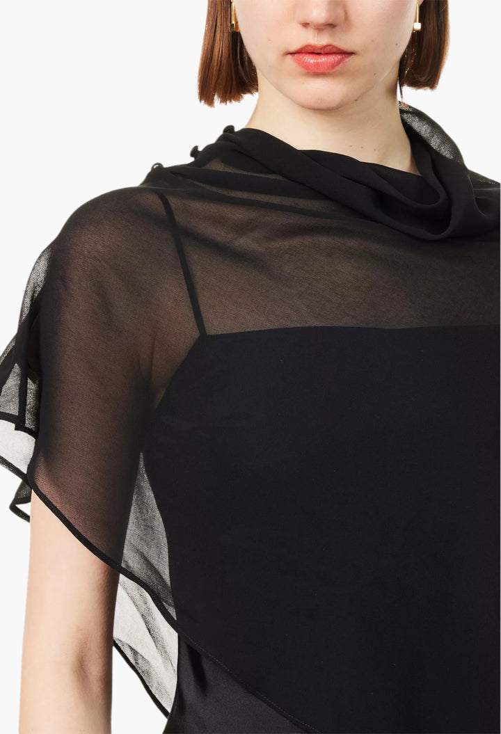 Lilibeth Sheer-Cape Silk Midi Dress - GLAM MODA