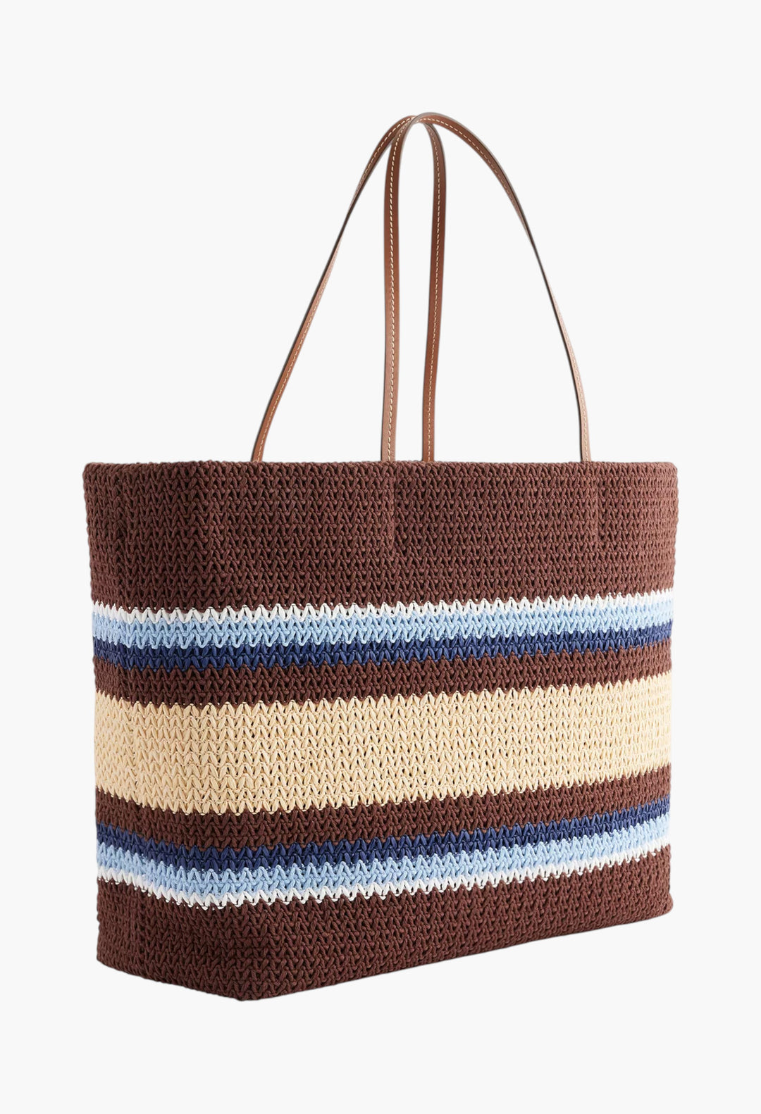 Striped Embroidered-Logo Woven Tote Bag - GLAM MODA