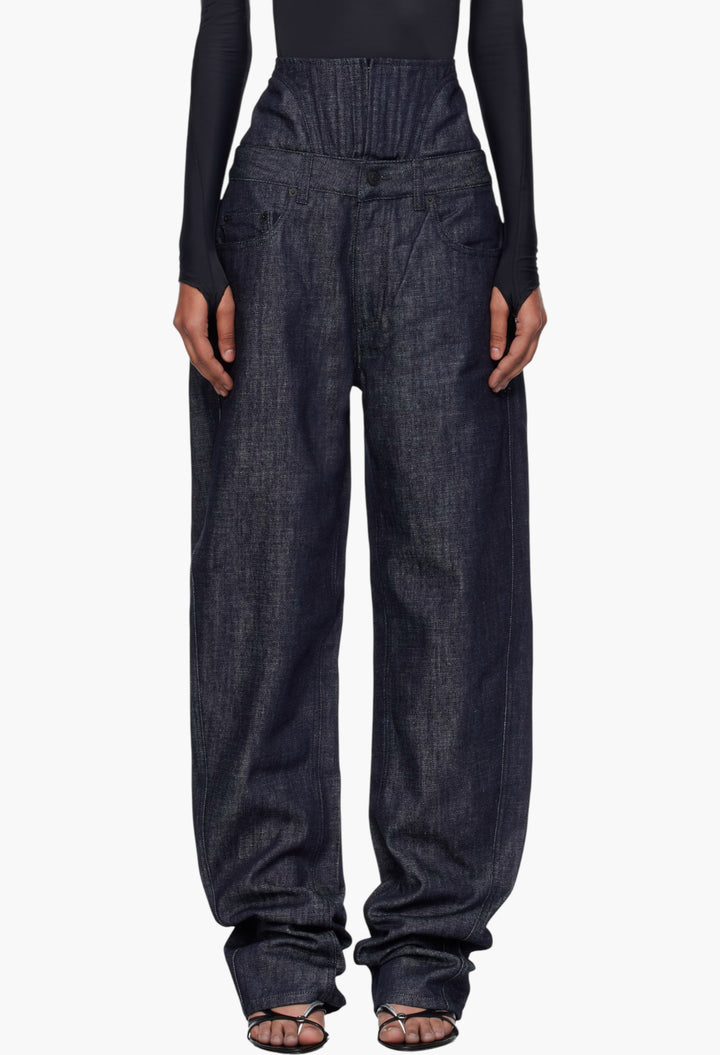 Blue High-Waisted Corset Jeans - GLAM MODA