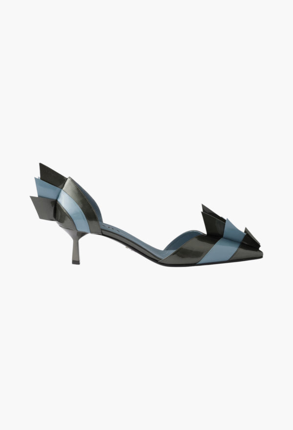 Anthracite/Astral - Two-tone patent leather D'Orsay pumps