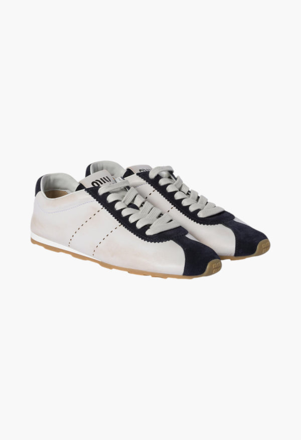 White/Blue - Plume Nappa Leather And Suede Sneakers