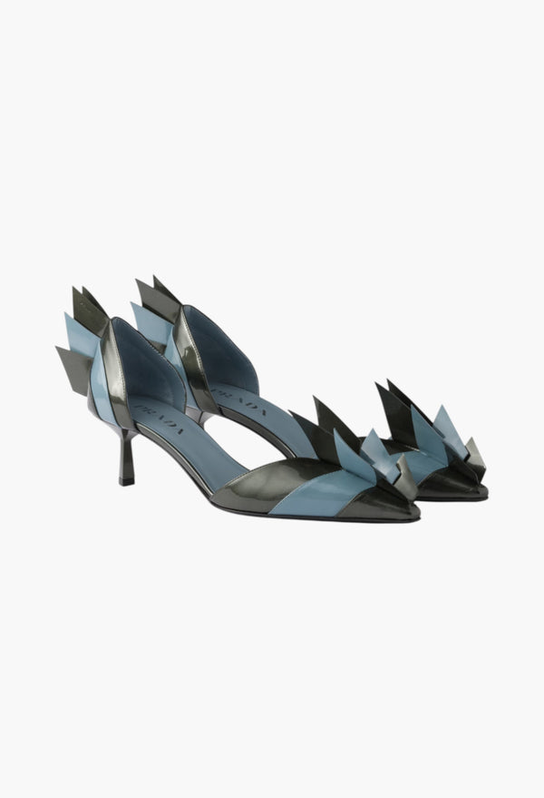 Anthracite/Astral - Two-tone patent leather D'Orsay pumps