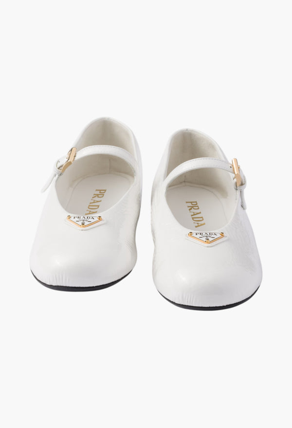 White Naplak Patent Leather Ballerinas