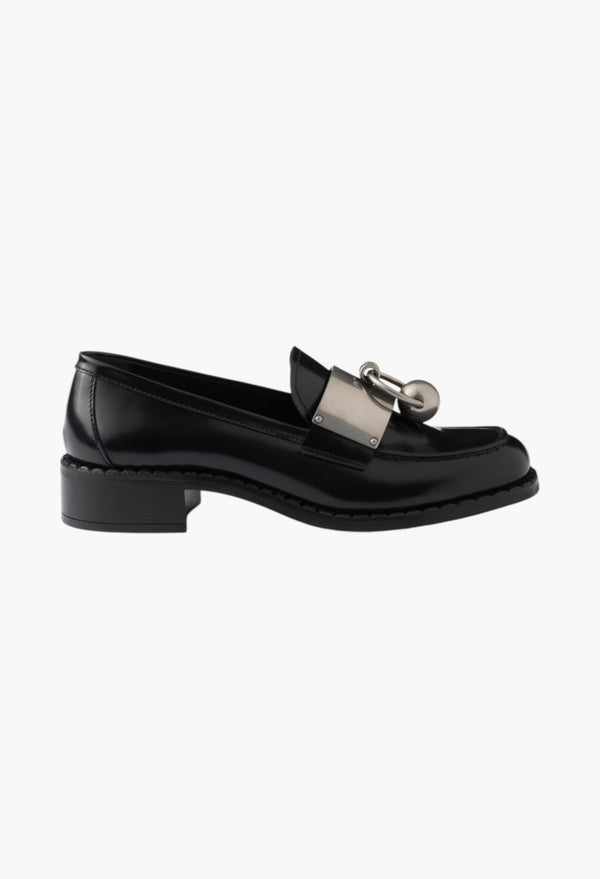 Black - Brushed Leather Loafers With Metal Details