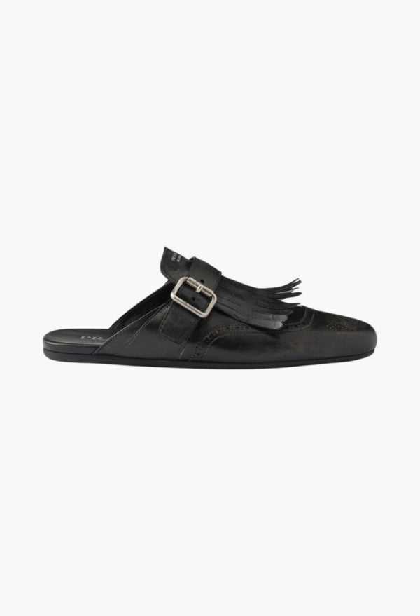 Black - Shuffle Fringed Leather Mules
