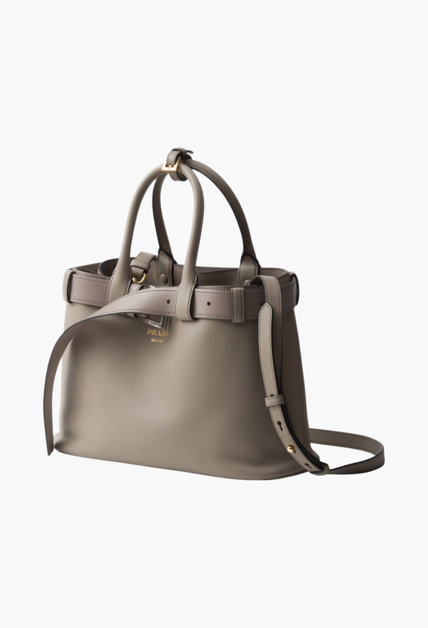 Clay Grey - Prada Buckle Small Leather Handbag With Belt