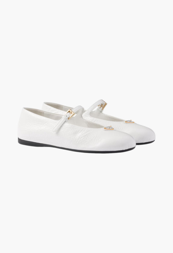 White Naplak Patent Leather Ballerinas