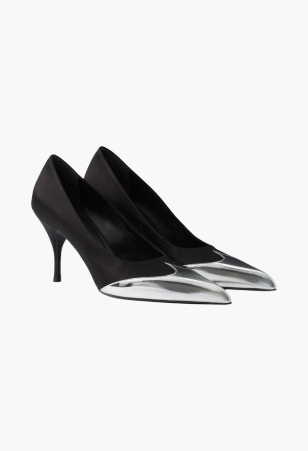 Black - Satin And Metallic Leather Pumps