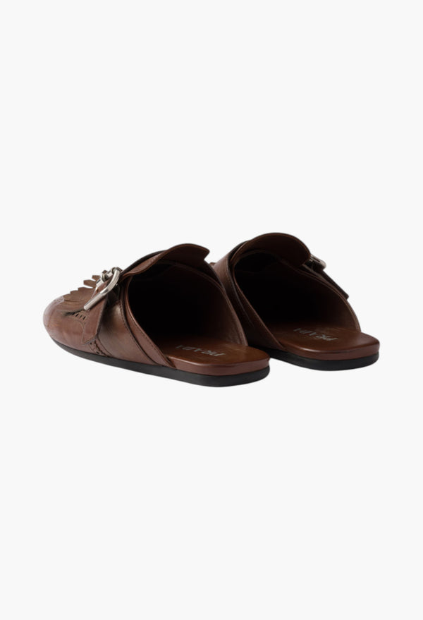 Cognac - Shuffle Fringed Leather Mules