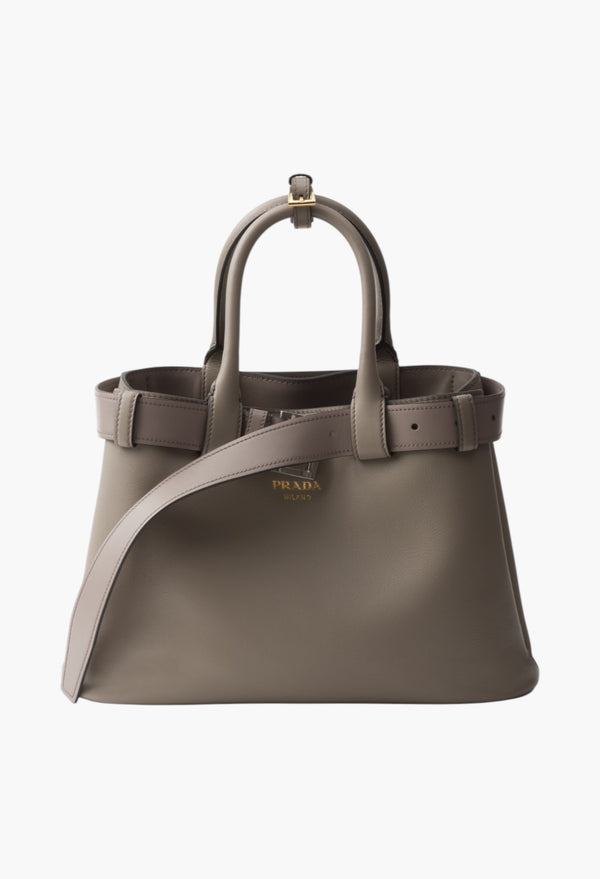 Clay Grey - Prada Buckle Small Leather Handbag With Belt