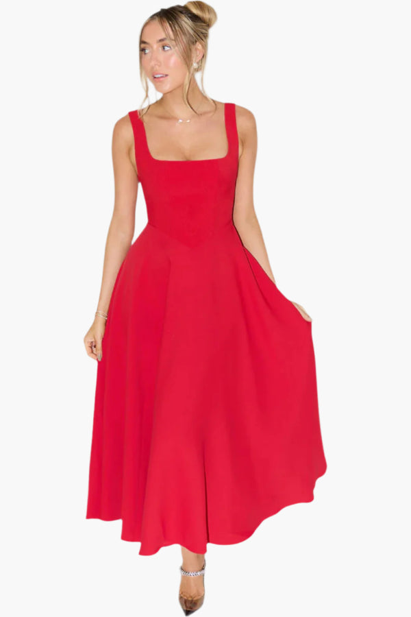 The Ultimate Muse High Waist Square Neck Midi Dress