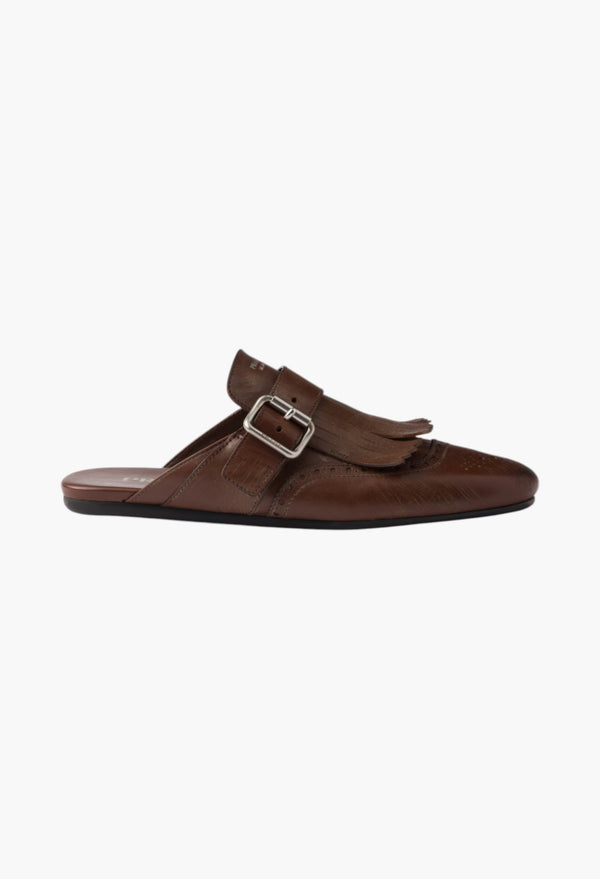 Cognac - Shuffle Fringed Leather Mules