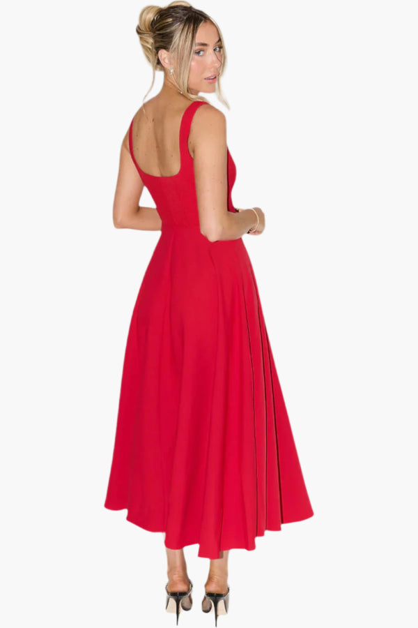 The Ultimate Muse High Waist Square Neck Midi Dress