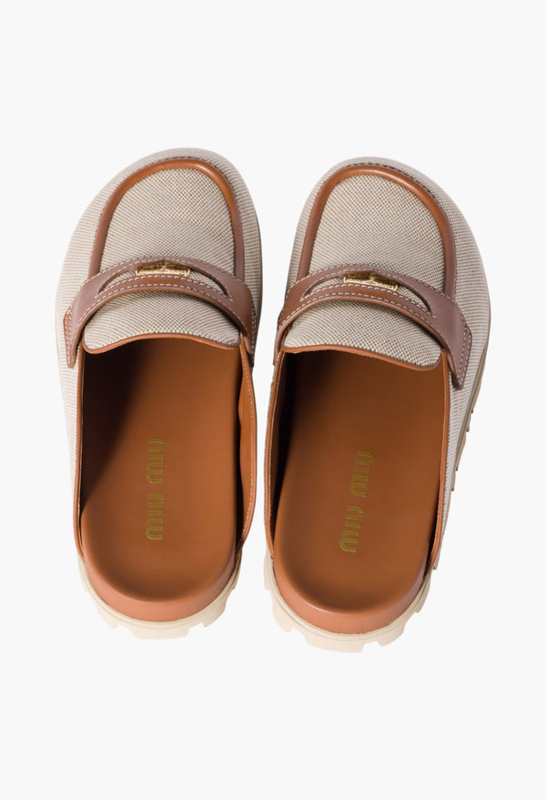 Canvas And Leather Mules