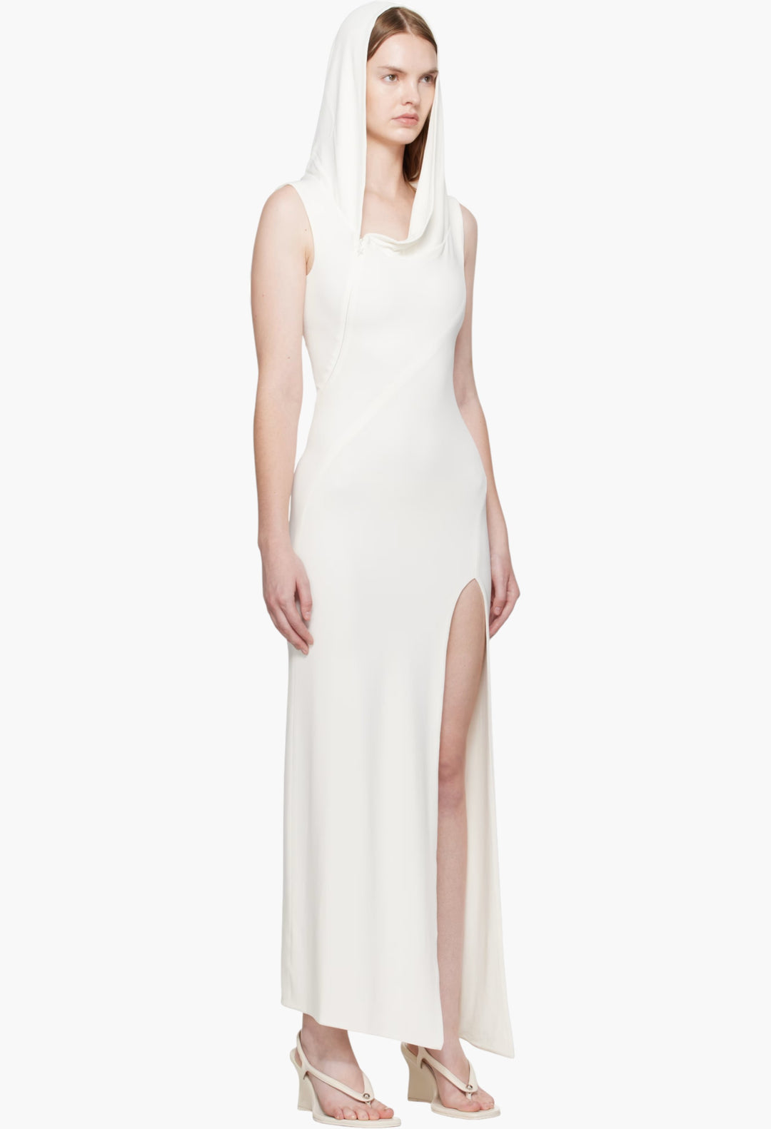 White Hooded Sleeveless Maxi Dress - GLAM MODA