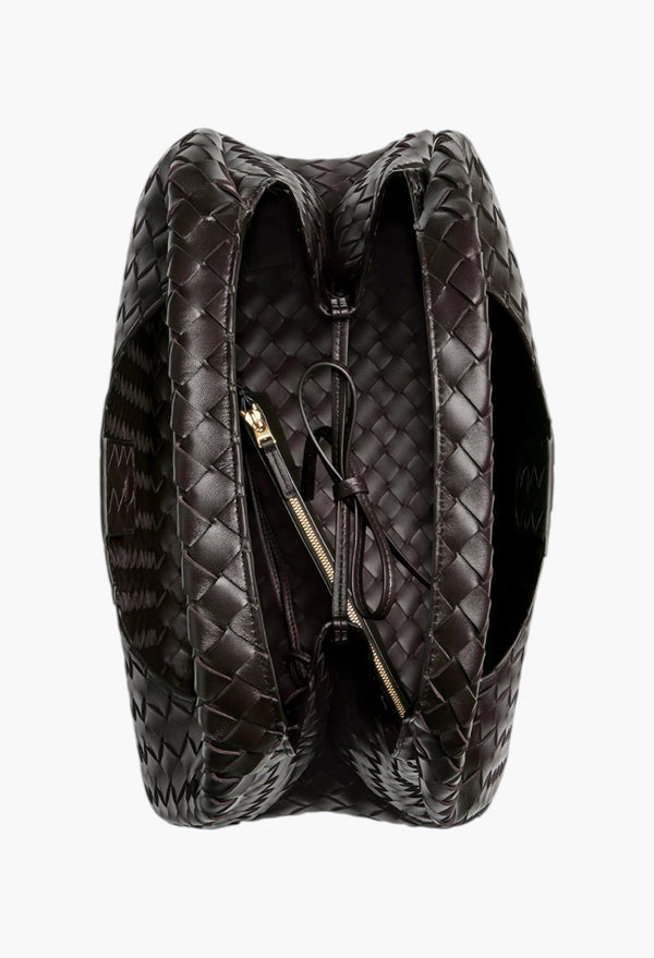 Brown - Large Campana Shoulder Bag in Intrecciato Leather