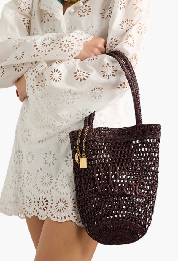 Summer Banana Embellished Embroidered Raffia Tote