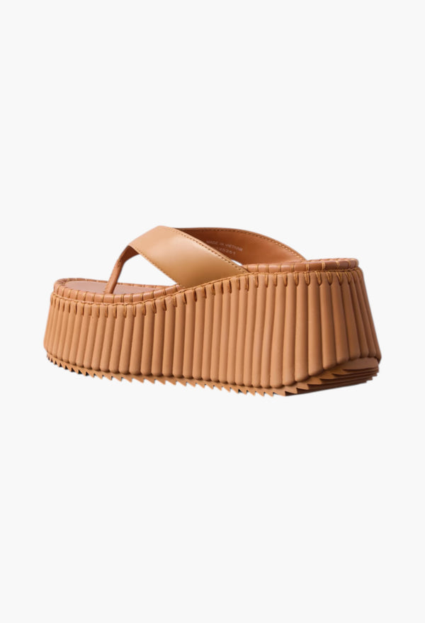 Tan - Nama Leather Platform Flip Flops