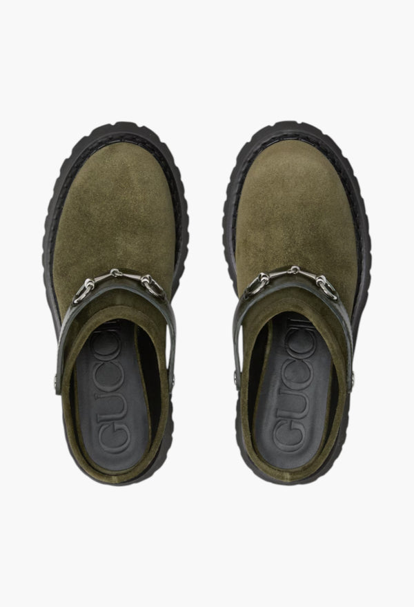 Dark Green Suede - Women's Mule With Horsebit