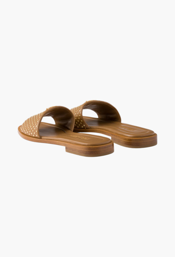 Caramel - Nappa Leather Slides With Studs