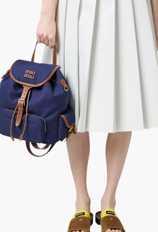 Cornflower Blue/Brandy - Canvas And Leather Backpack